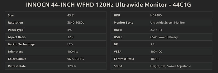 Innocn Ultrawide Monitor Features