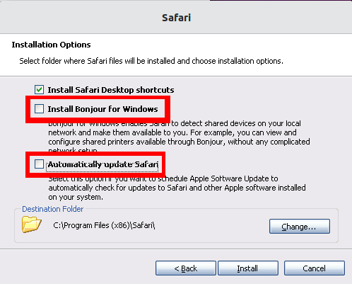 Linux Safari Install 09 Disable Bonjour Updates