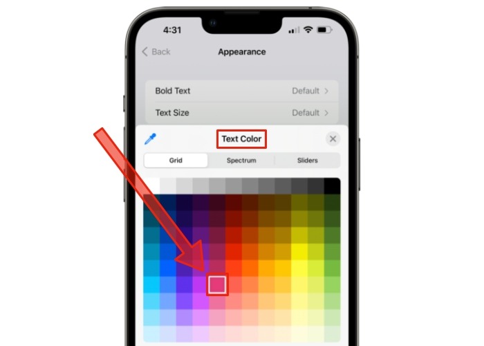 Live Cap Text Color Menu Ios