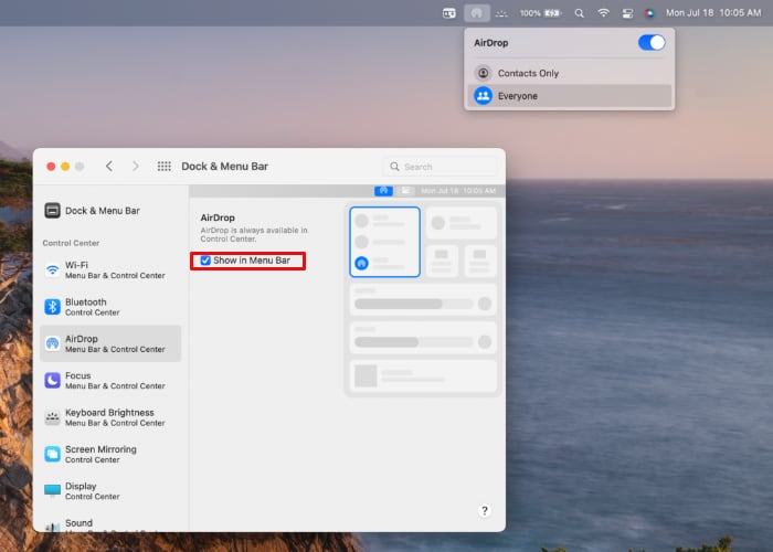 Monterey Menu Bar Airdrop Check
