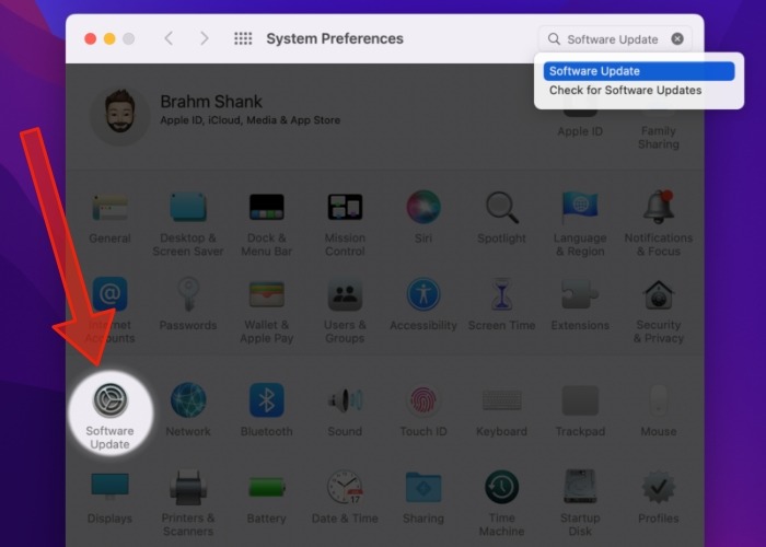 Monterey Software Update Menu