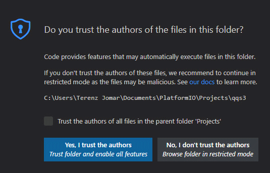 Platformio Do You Trust This User