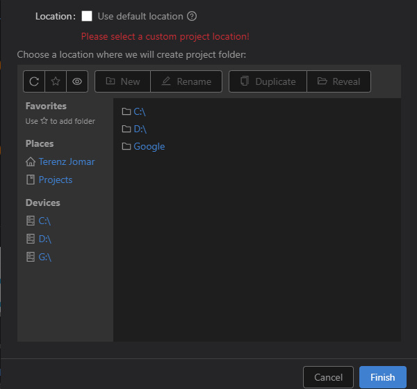 Platformio Unticked Default Location