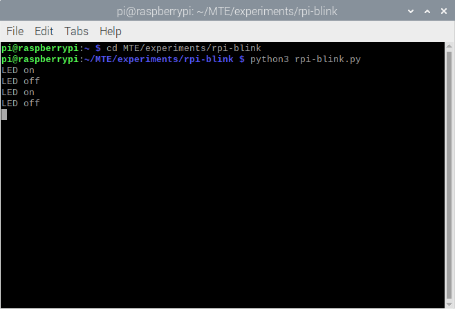 Terminal Run Rpi Blink X1