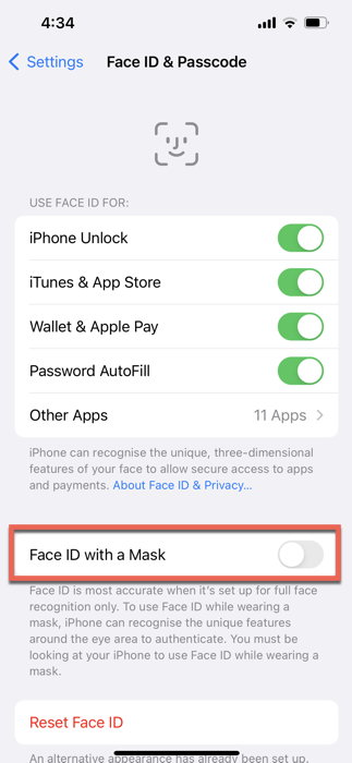 Toggle Off Face Id With Mask