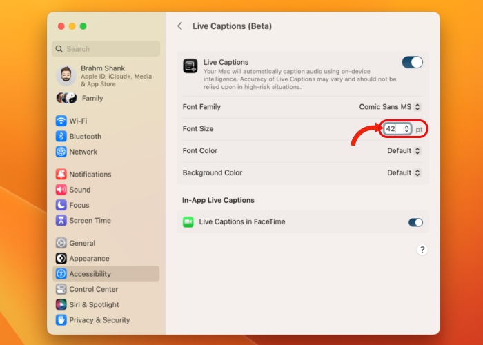 Ventura Live Cap Font Size Numerical