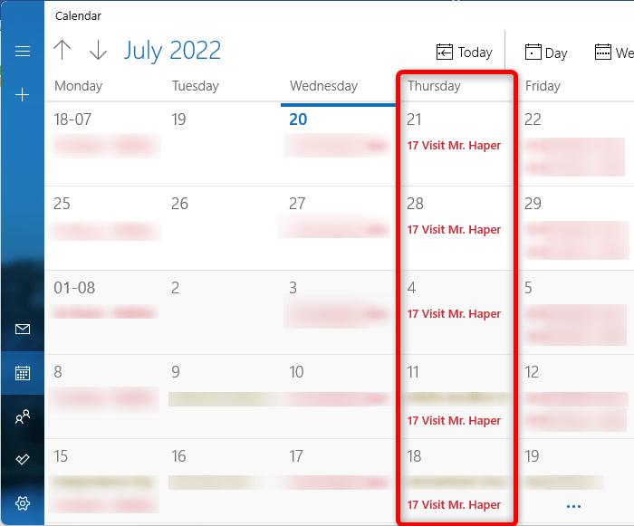 Windows Reminders Calendar Recurring Reminder Set 1