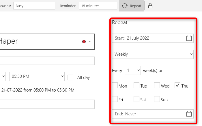 Windows Reminders Calendar Reminder Repeat Details Save 2