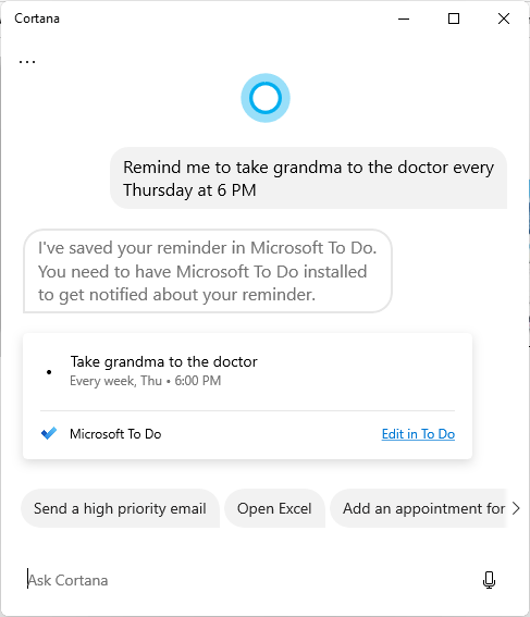Windows Reminders Cortana Recurring Reminder