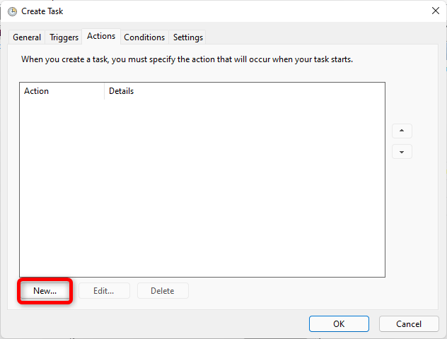 Windows Reminders Task Scheduler Create Task Actions