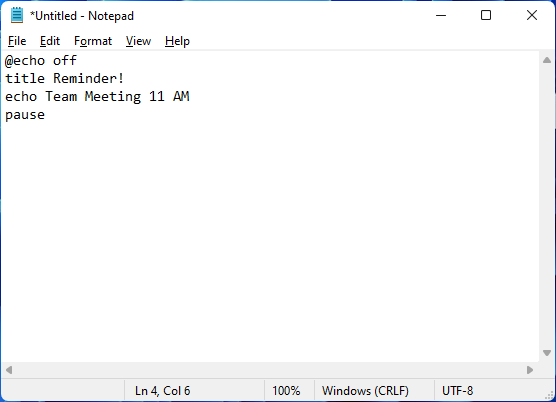 Windows Reminders Task Scheduler Notepad
