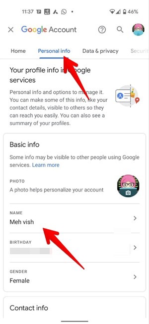 Android Gmail Personal Info