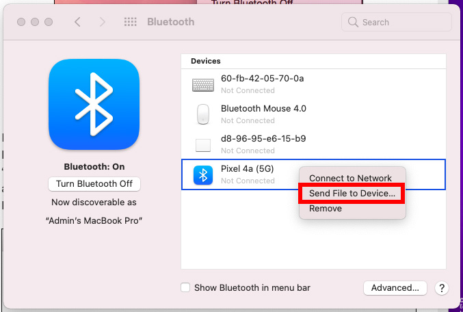 Android Transfer Bluetooth Mac Share File