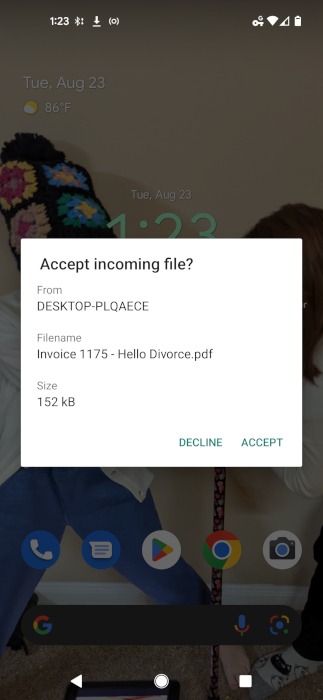 Android Transfer Bluetooth Send Accept
