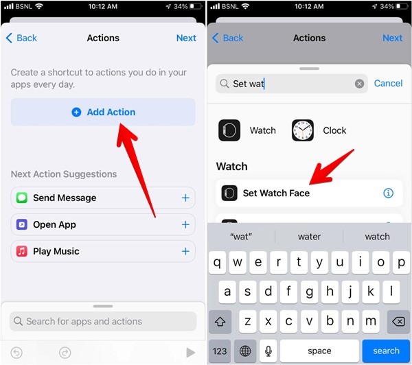 Apple Watch Face Automation Add Action