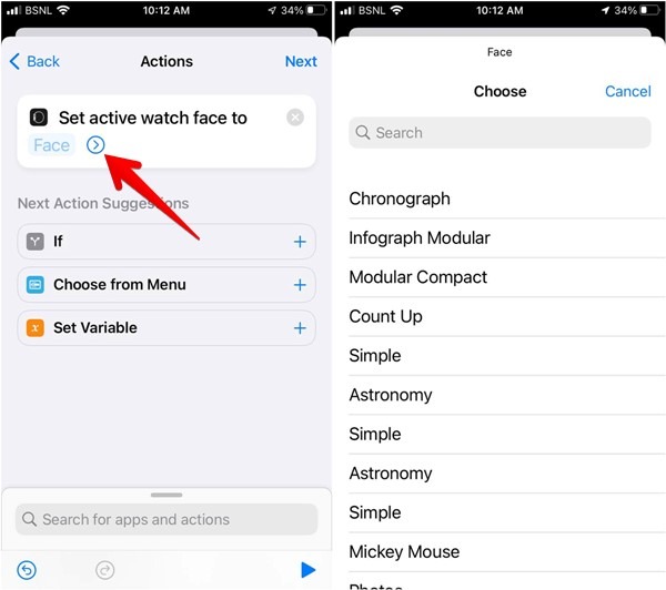 Apple Watch Face Automation Select
