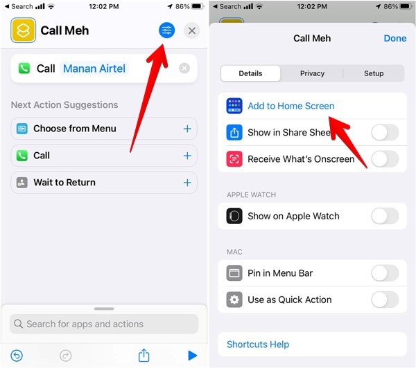 Contact Iphone Shortcut Add To Home Screen