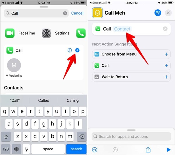 Contact Iphone Shortcut Select