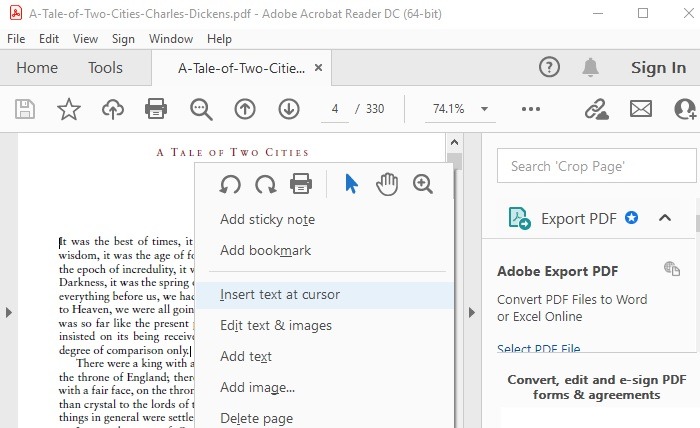 Cut Copy Paste Pdf Adobe Acrobat Reader Insert Text Cursor