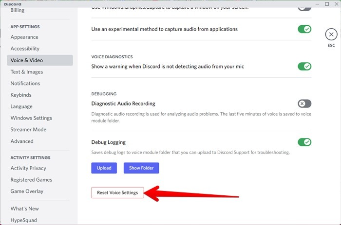 Discord Reset Voice Settings