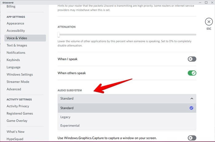 Discord Settings Audio Subsystem
