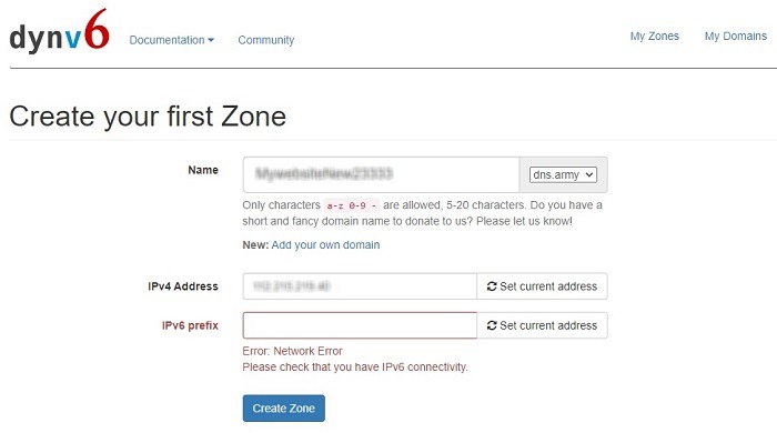 Dynamic Hosting Dynv6 Create Zoen