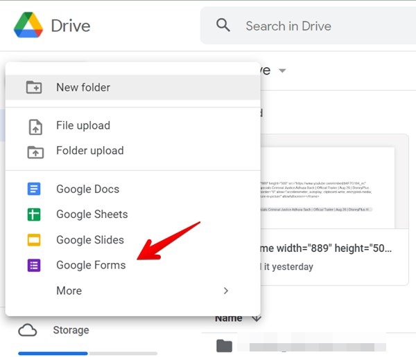 Google Drive Create New Google Form