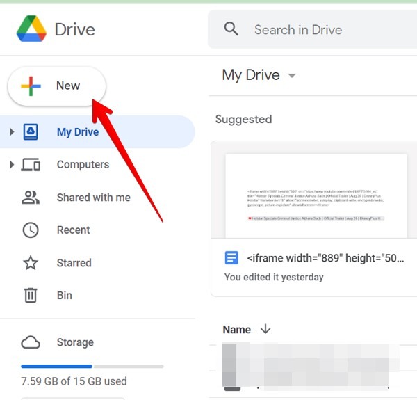 Google Drive Create New