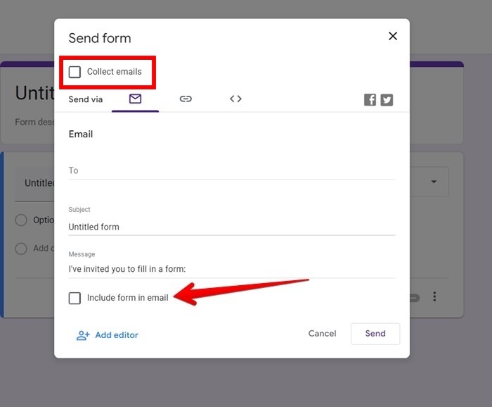 Google Forms Embed Email Collect