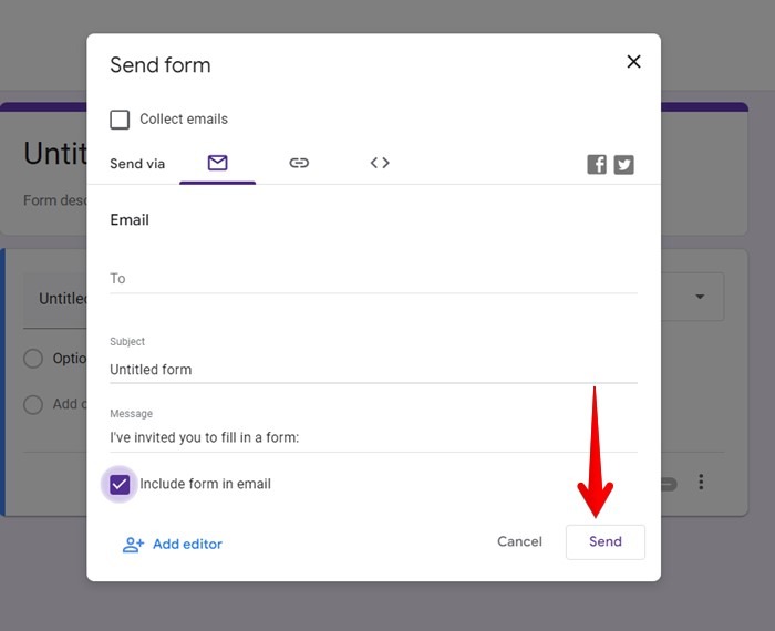 Google Forms Embed Email Send