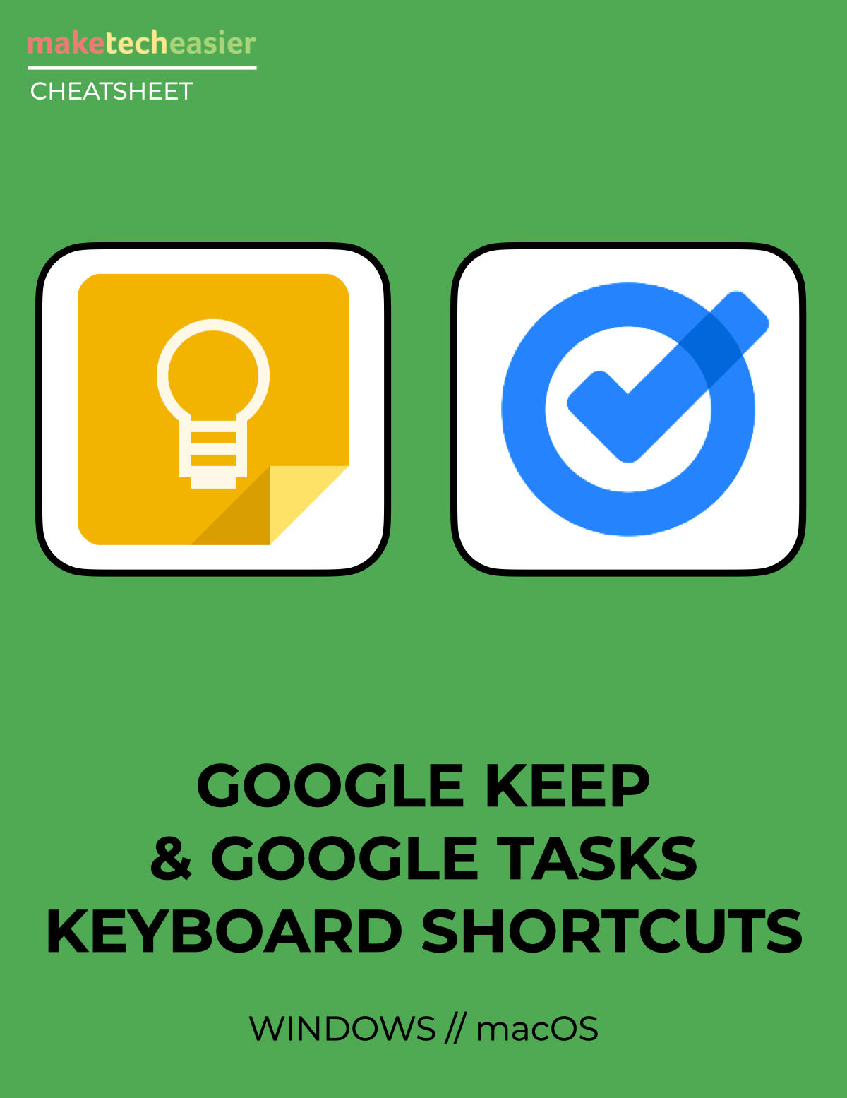 Google Keep and Google Tasks Keyboard Shortcuts Download