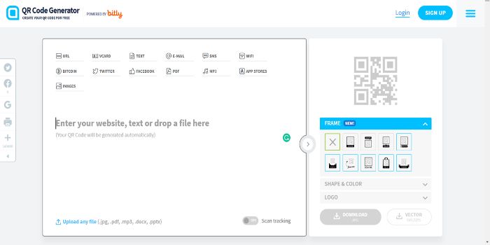 QR Code Generator website view.