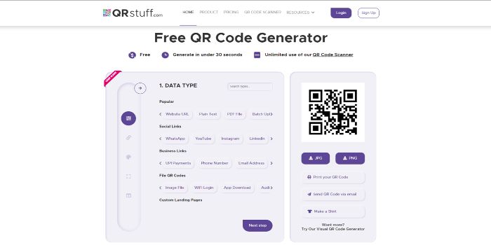 QR Stuff website view.
