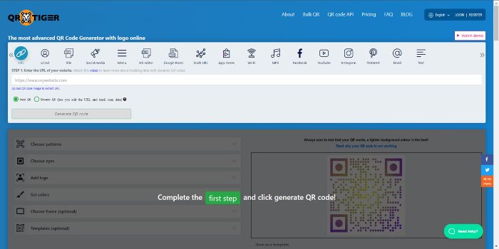 QR Tiger website overview.