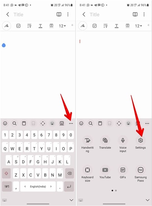 Clicking on Settings button from Samsung Keyboard.