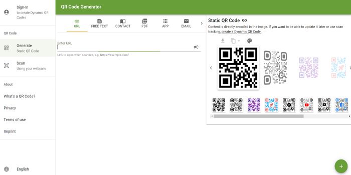 QR Code Generator website view.