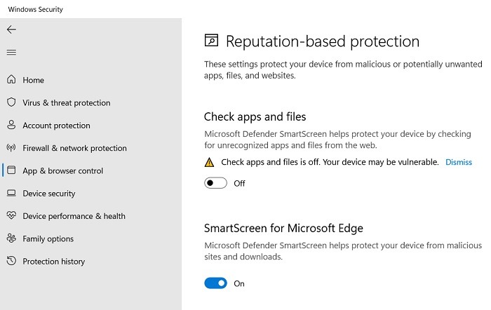 This Setting Managed Admin Reputation Based Protection Windows11