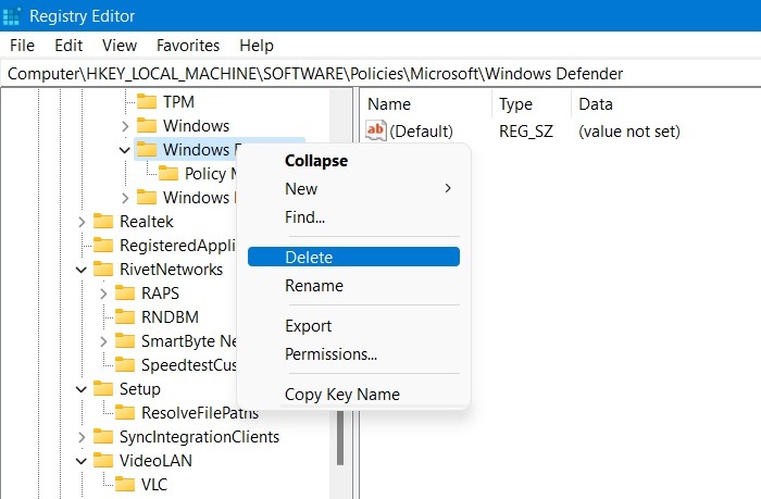 This Setting Managed Admin Windows11 Delete Defender Key