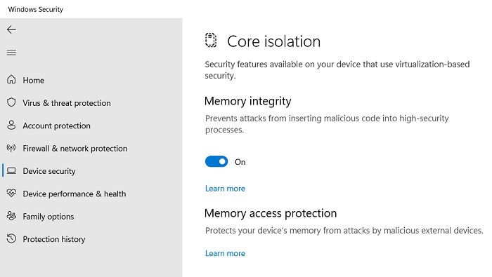 This Setting Managed Adminwarning Memory Integrity Protection