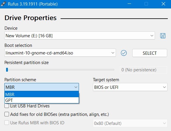 Windows Usb Bootable Rufus Mbr Partition Scheme