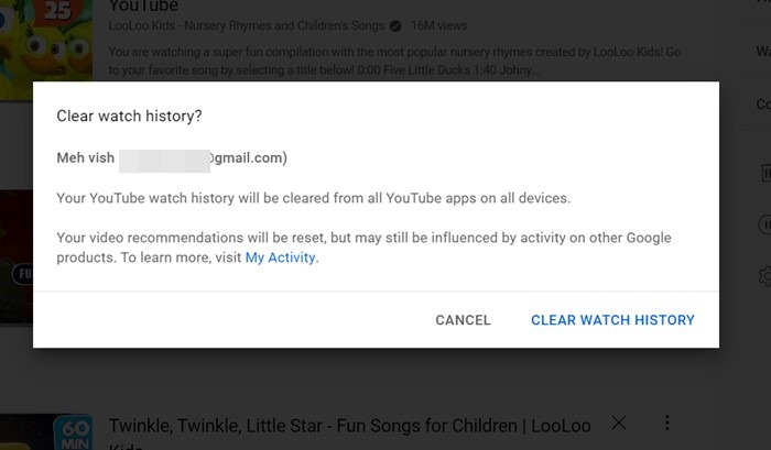 Youtube Computer Clear All History Confirm