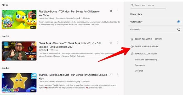 Youtube Computer Pause History