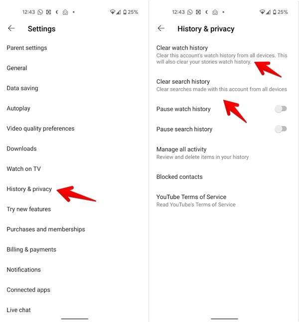 Youtube Mobile Clear All History