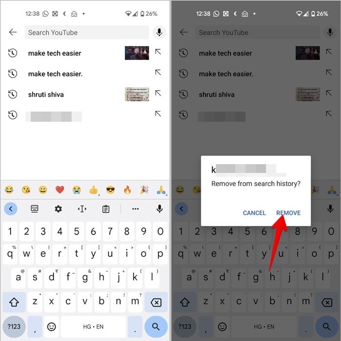 Youtube Mobile Search Item Remove 1