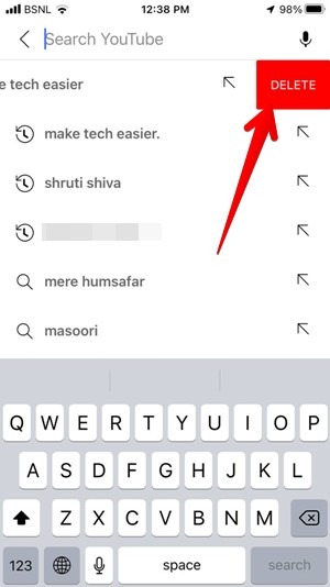 Youtube Mobile Search Item Remove Iphone