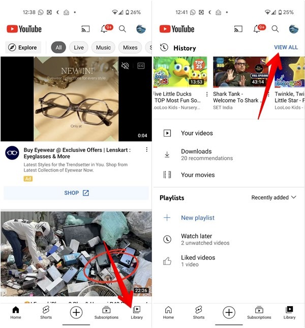 Youtube Mobile View All History