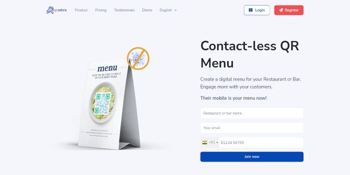 ZebraQR homepage overview.