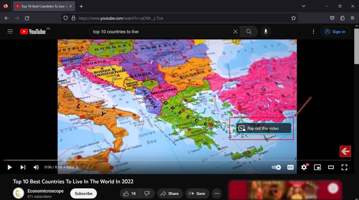 "Pop out this video" option in Firefox.