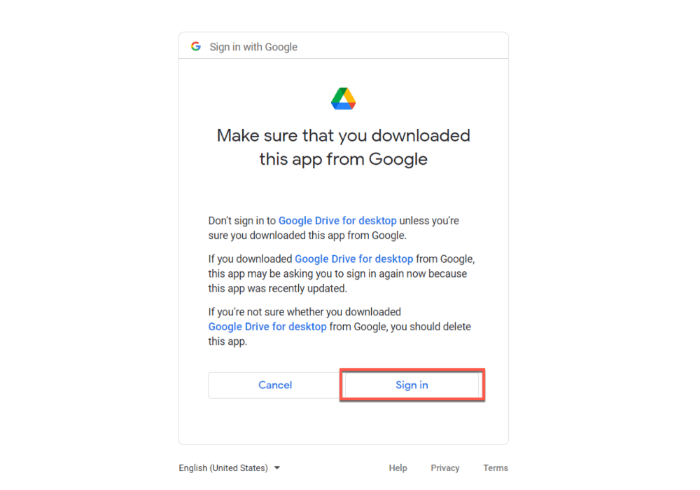 Add Google Drive To File Explorer Accept Terms And Sign In