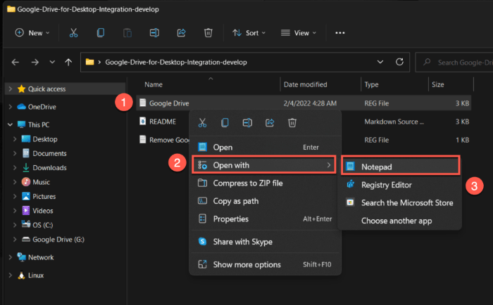 Add Google Drive To File Explorer Open File With Notepad